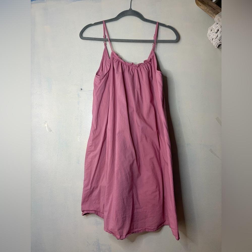 Loft 100% cotton shift dress lined pink ruffle flirty MP
